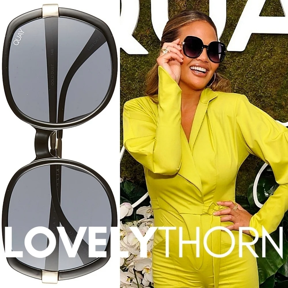 QUAY // ltd ed chrissy teigen retro-glam oversized round black smoke gold sunnie